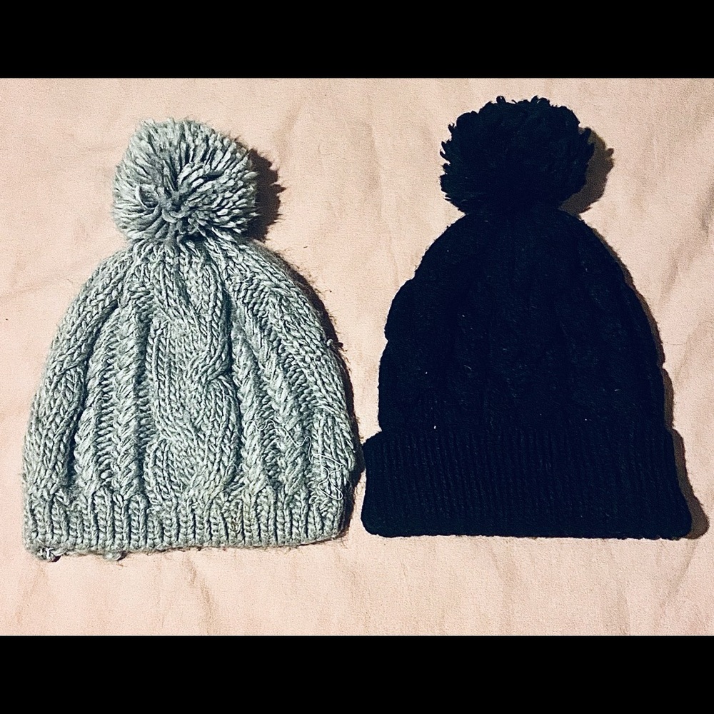 Two Beenie knit Hats - Gray and Navy
